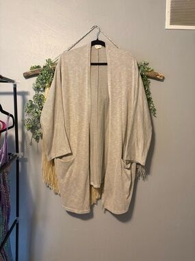 DONNI. Light Gray Ribbed Open-Front Cardigan